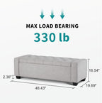48" Ottoman with Storage, Storage Ottoman Bench with Safety Hinge, Upholstered Entryway Bench with Seating for Bedroom, Living Room, Holds up to 330 lb(Light Gray)