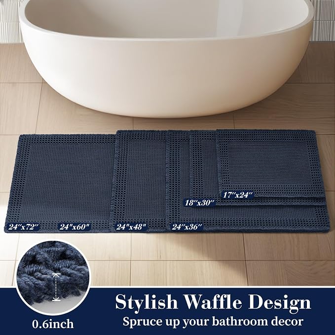 RESARE Waffle Bath Mat for Bathroom, Non Slip Bathroom Rugs 20"x32" Navy | - Image 5