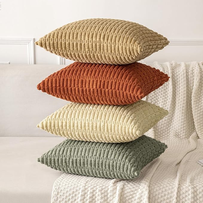 MIULEE Corduroy Decorative Throw Pillow Covers 20x20 Light Olive Pack of 2 | - Image 8