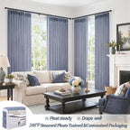 Dusty Blue 102 Inch Extra Long Memory Trained Pleated Linen Sheer Curtains - Image 4
