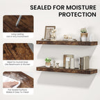 Floating Shelves for Wall, 36"W x 8"D x 1.5"H, Wooden Wall Mounted Display Shelves with Invisible Brackets for Living Room, Bedroom, Bathroom, Kitchen Decor and Storage, Set of 2, Rustic Brown