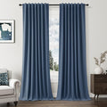 Denim Blue 100% Blackout Linen Curtains 120 Inch Length 2 Panels Set by Guken