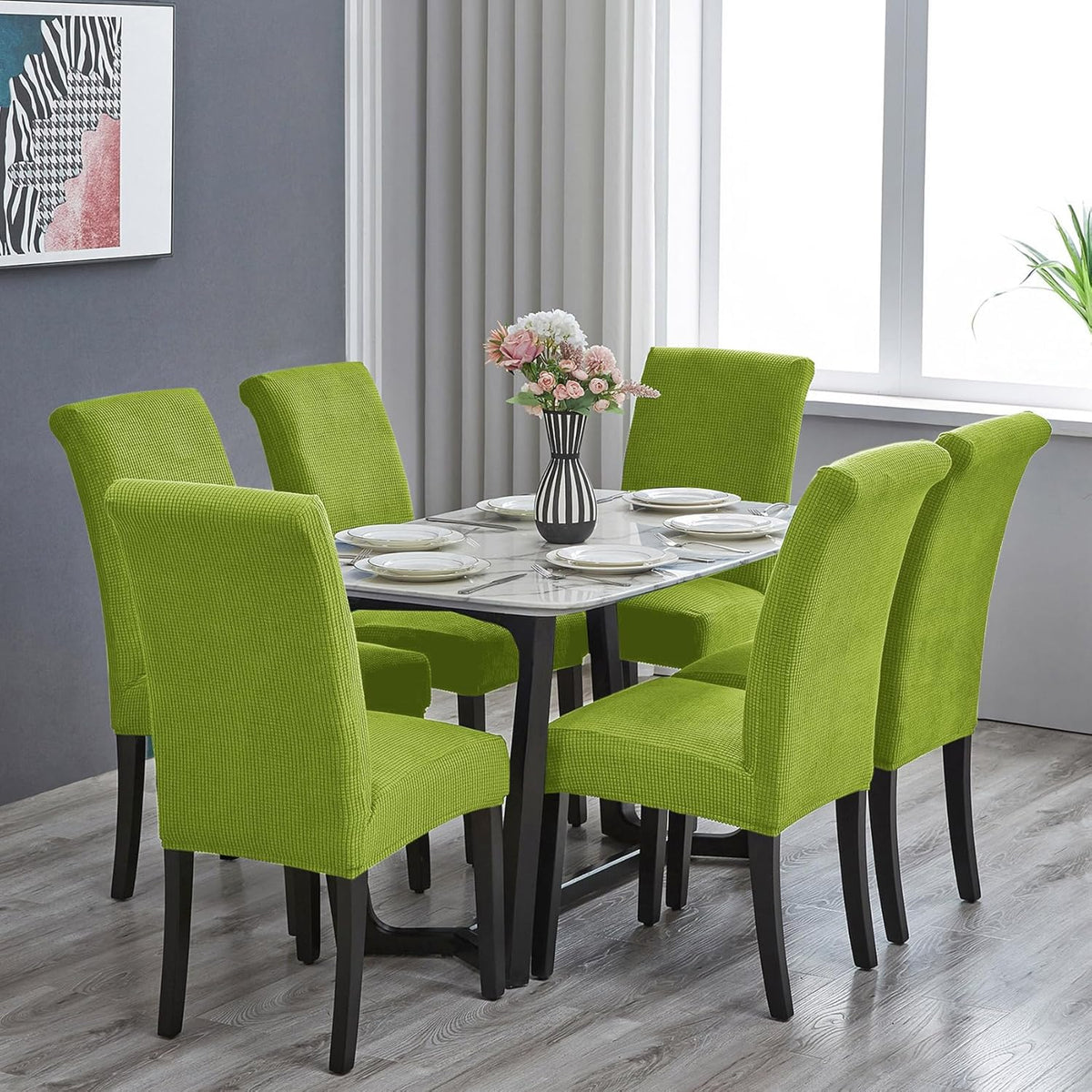 Howhic Stretch Chair Covers for Dining Room Set of 8, Removable Washable Dining Room Chair Covers, Dining Chair Slipcovers Seat Protector, Great Decor for Home and Banquet (Apple Green, 8 Pack)