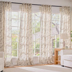 Taupe Vintage Floral Linen Curtains Farmhouse 38W X 63L 2 Panels | Elisa Series - Image 7