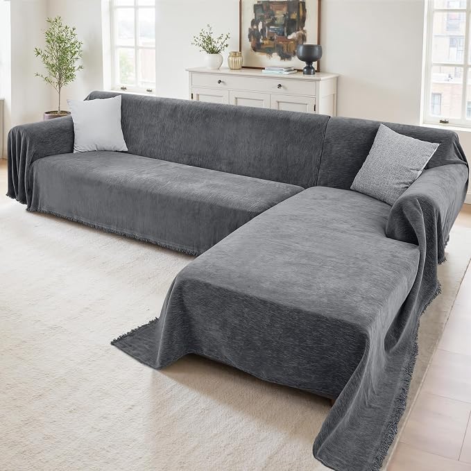 2 Pieces Sectional Couch Covers L Shaped Cover XL Dark Gray | Thick Washable by Unknown