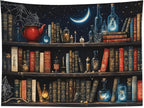 LB Gothic Bookshelf Tapestry, Horror Spider and Vintage Book Halloween Wall Tapestry for Bedroom Aesthetic, Galaxy Moon Wall Art for Living Room Dorm Home Decor Ready to Hanging, 60 x 40 Inches