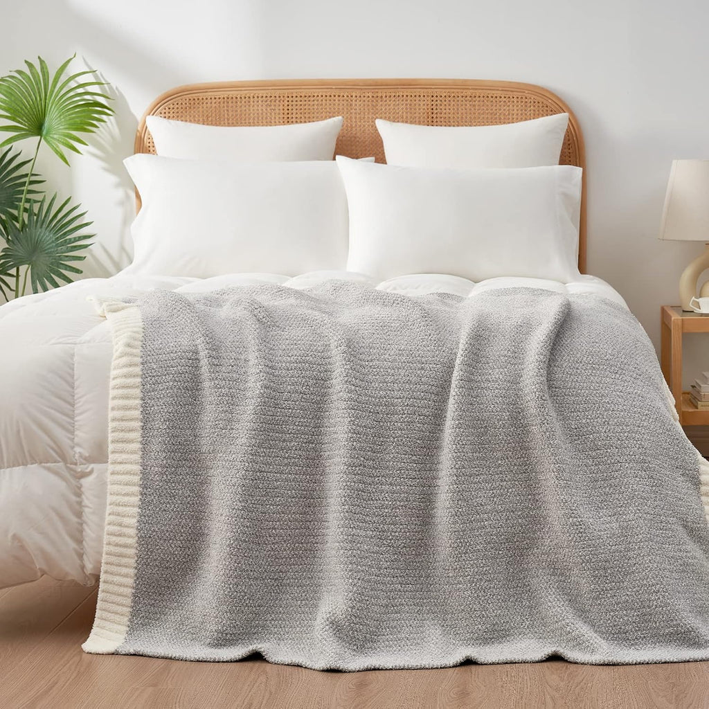 Snuggle Sac Heather Grey Throw XL Blanket for Couch, Super Soft Warm Blankets Cozy Knit Fuzzy Microfiber Throws Dupes for Sofa, Bed, Camping, Picnic, Heather Grey, 50x70 inches