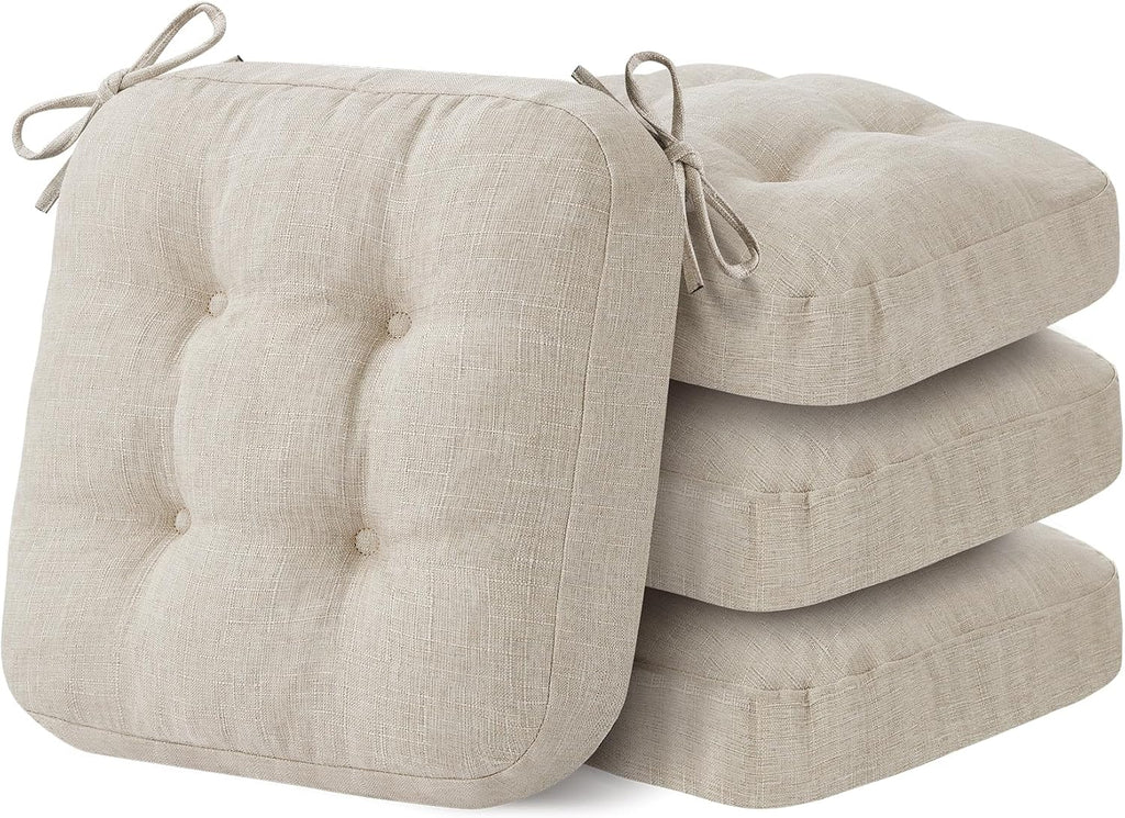 Chair Cushions, Memory Foam Dining Chair Cushions, Tufted Indoor Chair Pads, Set of 4, 16.5' x 16.5' x 3.5', Beige