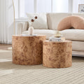 Round Coffee Tables Side Table Set of 2, Wood Nesting End Table for Living Room Balcony Office, Walnut Wooden Color, Natural Burl Color, No Assembling