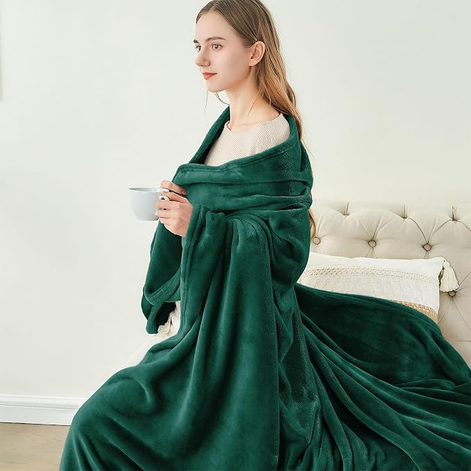 BEDELITE Fleece Blanket Soft Plush Queen Bed Blanket Forest Green 90"x90" | - Image 8