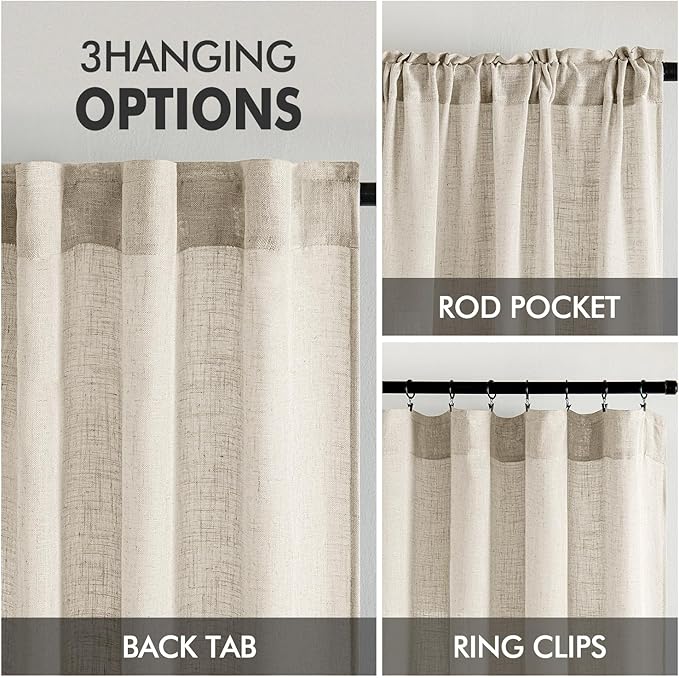 MIULEE Cream Linen Curtains 52x90 Inch Long - Image 3