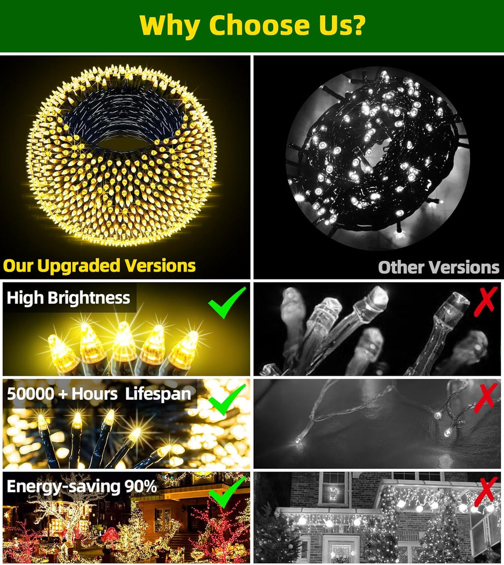 300LED Christmas Lights Outdoor Indoor Use, 12 Lighting Modes 75ft Christmas Tree Lights with Timer, Dimmable Warm White LED StringLights Waterproof for Yard Tree Wedding Party Holiday Warm White