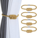 Fenghuangwu 4Pack Magnetic Curtain Tiebacks – Bohemian Style Handmade Woven Tie-Backs for Drapes,Elegant Exquisite Knot Holdbacks,Outdoor Boho & Modern Home Decor（Gold