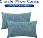 CaliTime Throw Pillow Covers Decorative 16 X 26 Inches Pack of 2 Cozy Chenille Cushion Cases for Couch Sofa Bed Living Room Home Smoke Blue