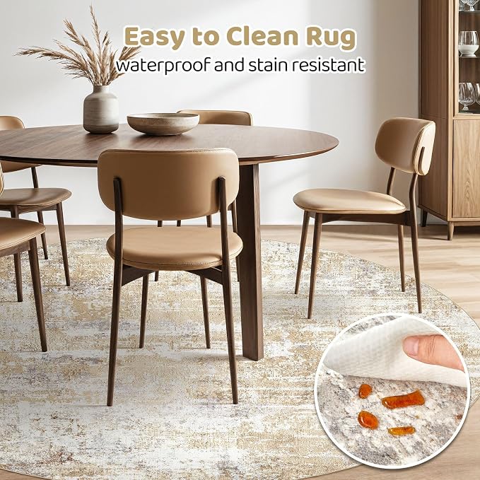 LOONGRUG Round Rug 4x4 Washable Neutral Modern Abstract Circle Area Rugs | Soft - Image 6