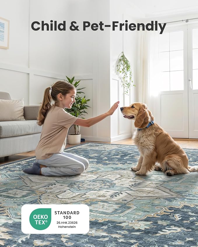 AMADA HOMEFURNISHING 9x12 Washable Area Rug, Low-Profile Large Area Rug - Image 4
