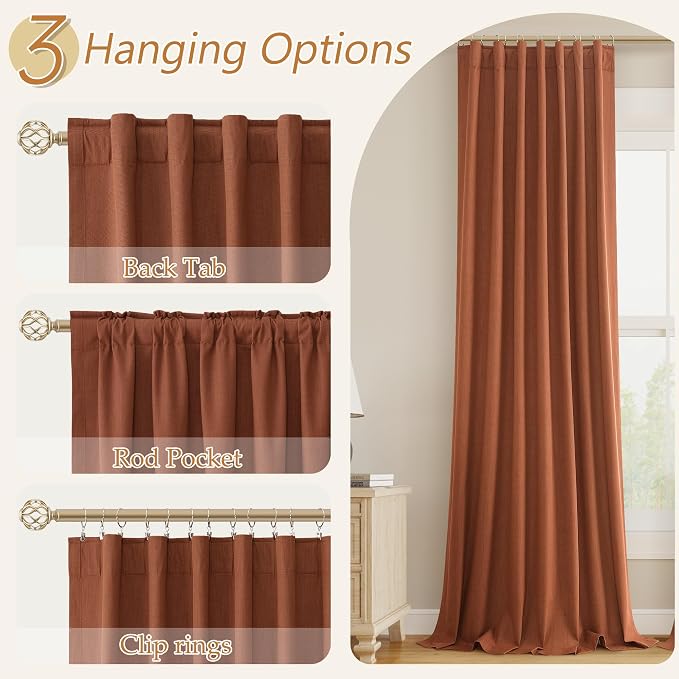 Terracotta 100% Blackout Curtains 108 Inch Length 2 Panels Set Fall Curtains - Image 6