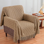 inhand Knitted Throw Blankets for Couch and Bed, Soft Cozy Knit Blanket with Tassel, Khaki Lightweight Decorative Blankets and Throws, Farmhouse Warm Woven Blanket for Men and Women, 60"x80"
