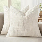 MIULEE Chenille Textured Euro Throw Pillow Covers Cream White 26x26 | Set of 2 by MIULEE