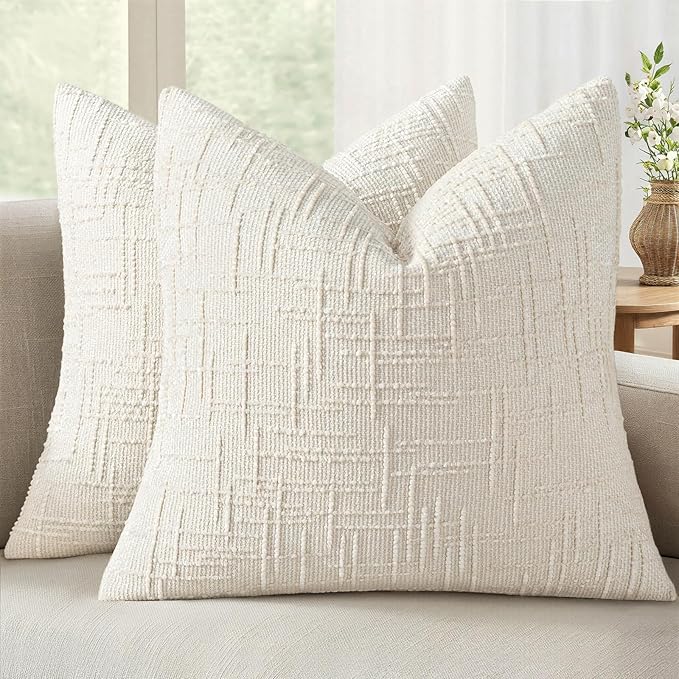 MIULEE Chenille Textured Euro Throw Pillow Covers Cream White 26x26 | Set of 2 by MIULEE