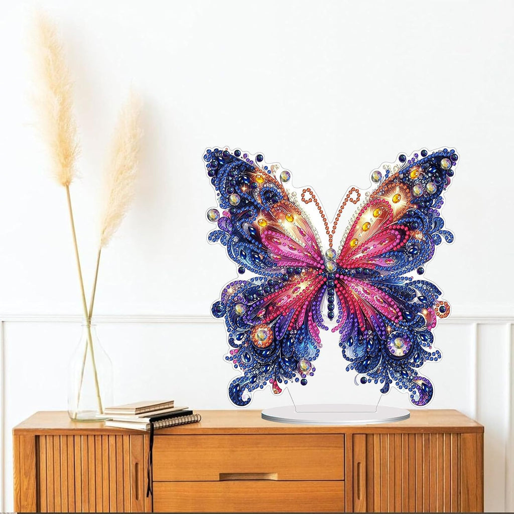 Diamond Painting Kits for Adults Beginners, 5D Full Drill Flowers and Butterfly Crystal Art Desktop Ornament, DIY Single Sided Home Office Desk Decor, Creative Craft Gift Set with Tools