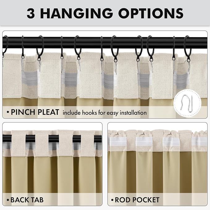 MIULEE 100% Blackout Linen Curtains 42 x 90 Inch Cream Beige 2 Panels | Thermal - Image 5