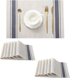 Leetaltree Khaki-Blue Placemats, Heat Resistant Non-Slip Place mats for Dining Table, Washable Durable PVC Vinyl Woven Table Mats (Set of 12)