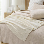 Chunky Chenille Knit Throw Blanket for Couch, Soft Luxurious Moss Stitch Blankets for Bed, Cozy Decorative Farmhouse Knitted Throws for Sofa, Ivory White, 60" x 80"