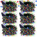 6 Pack Solar Christmas Lights Outdoor, 600 LED 198 FT Solar Powered String Lights Waterproof with Green Wire 8 Lighting Modes, Twinkle Light for Xmas Tree Party Yard Garden Decor, Multicolored