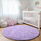 Light Purple Round Rugs 5ft, Fluffy Soft Circle Area Rug - Image 7