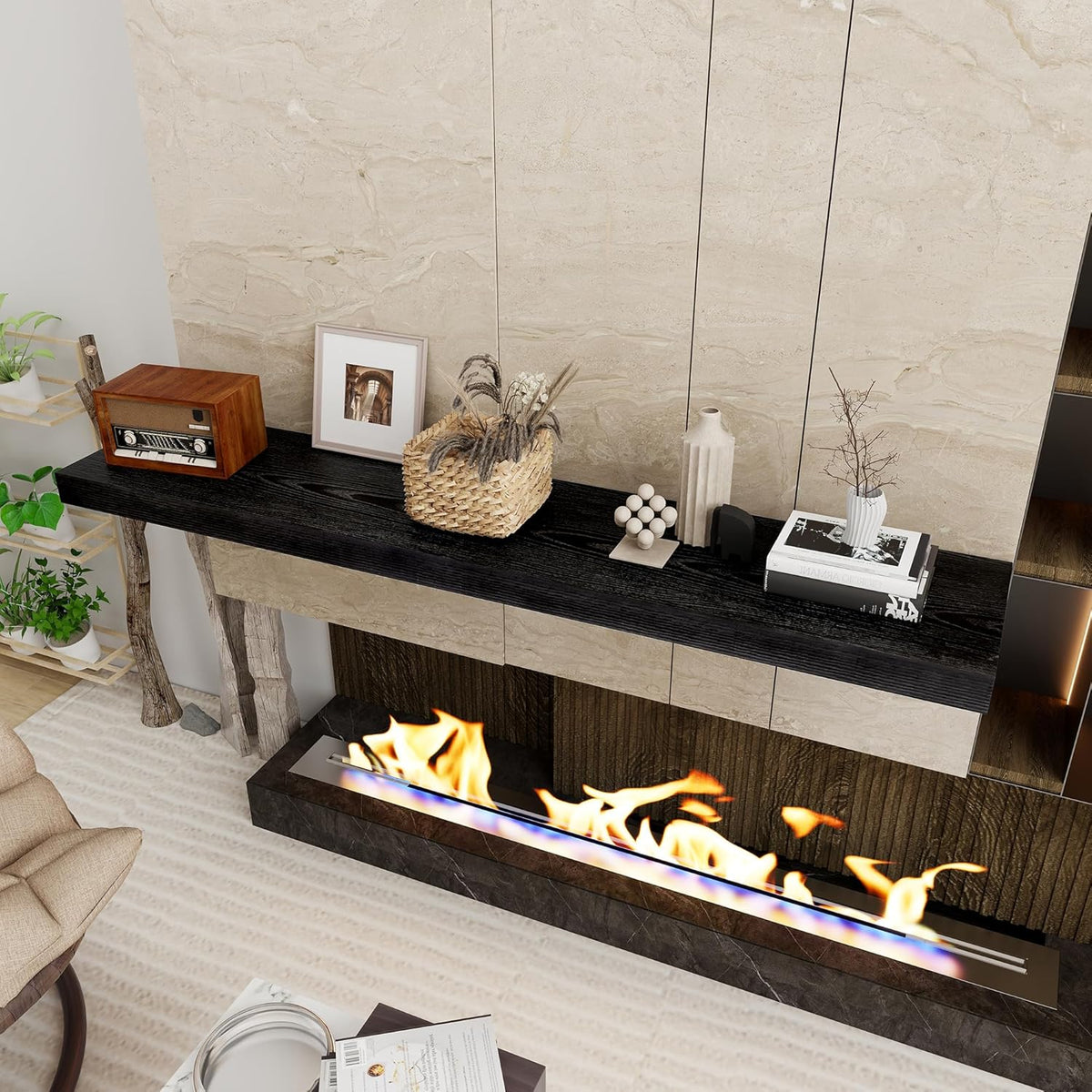 Black Floating Shelves 55 Inch Long, 12 Inch Deep Floating Shelves for Wall, 55 x 9 Large Floating Shelf for Fireplace Mantel, 2" Thicked Wall Shelves for Living Room, Bedroom Storage, 1 Pack