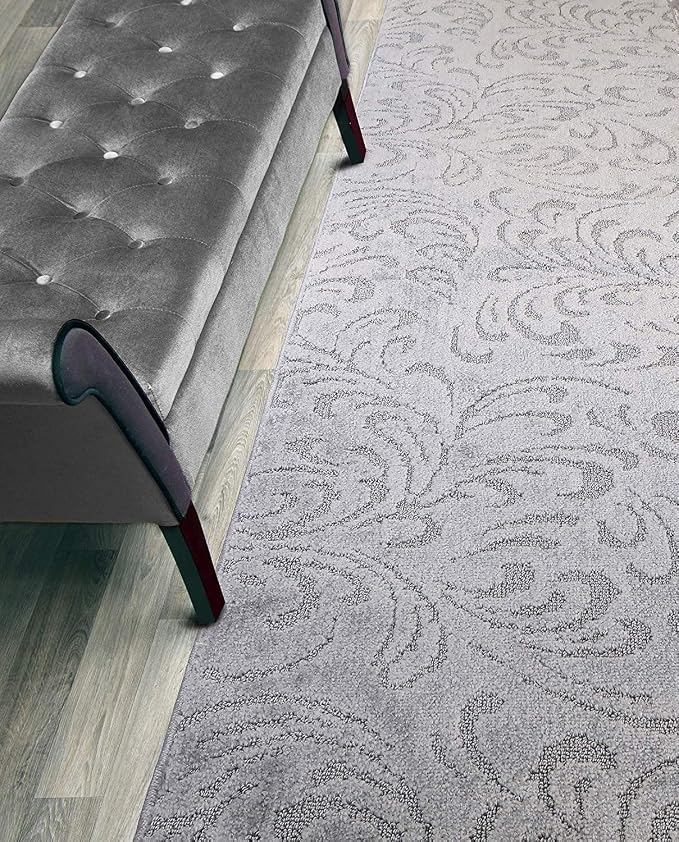 Custom Length Hallway Runner Rug, Slip Resistant, Floral Grey, 26 Inch X 4 feet by ORFAHOME