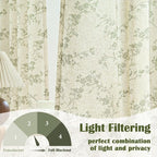 Green Vintage Floral Linen Curtains Farmhouse 38W X 84L 2 Panels | Elisa Series - Image 3