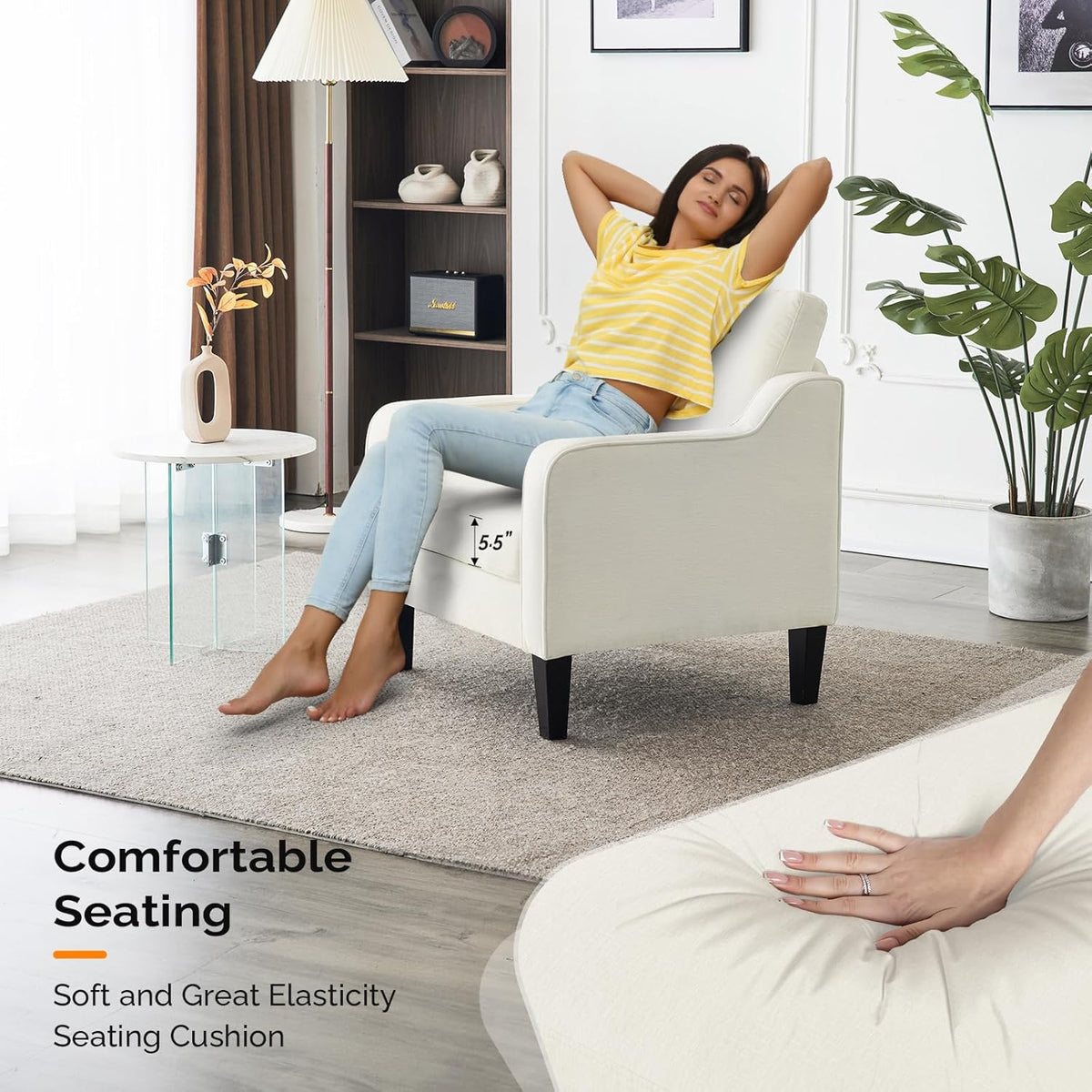 VINGLI Mid Century Modern Accent Chairs Set of 2, Comfy Armchair Chenille Sofa Upholstered Side Reading Chair for Living Room, Bedroom, Play Room, Apartment, Office