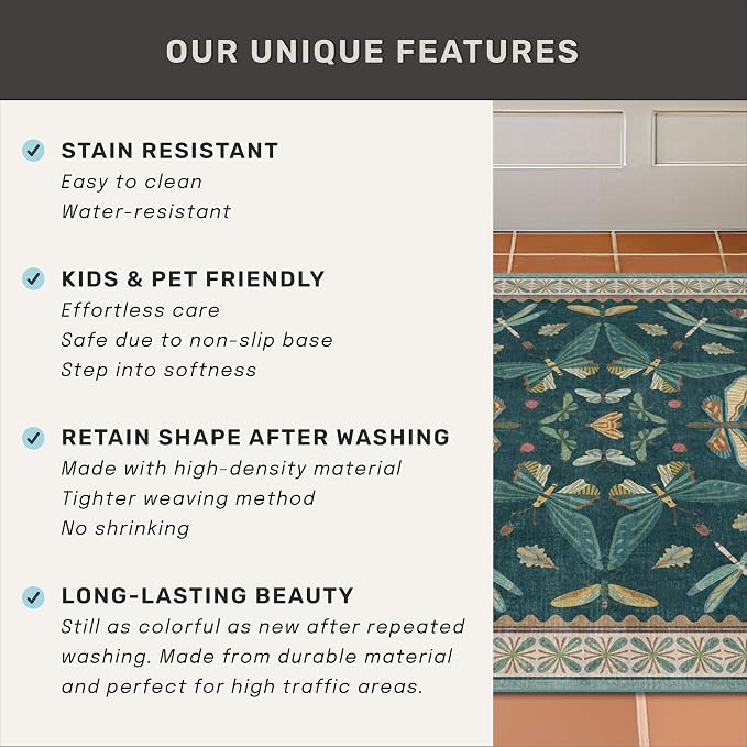 Insect Blue Green Living Room Rug 5x8 - Image 7