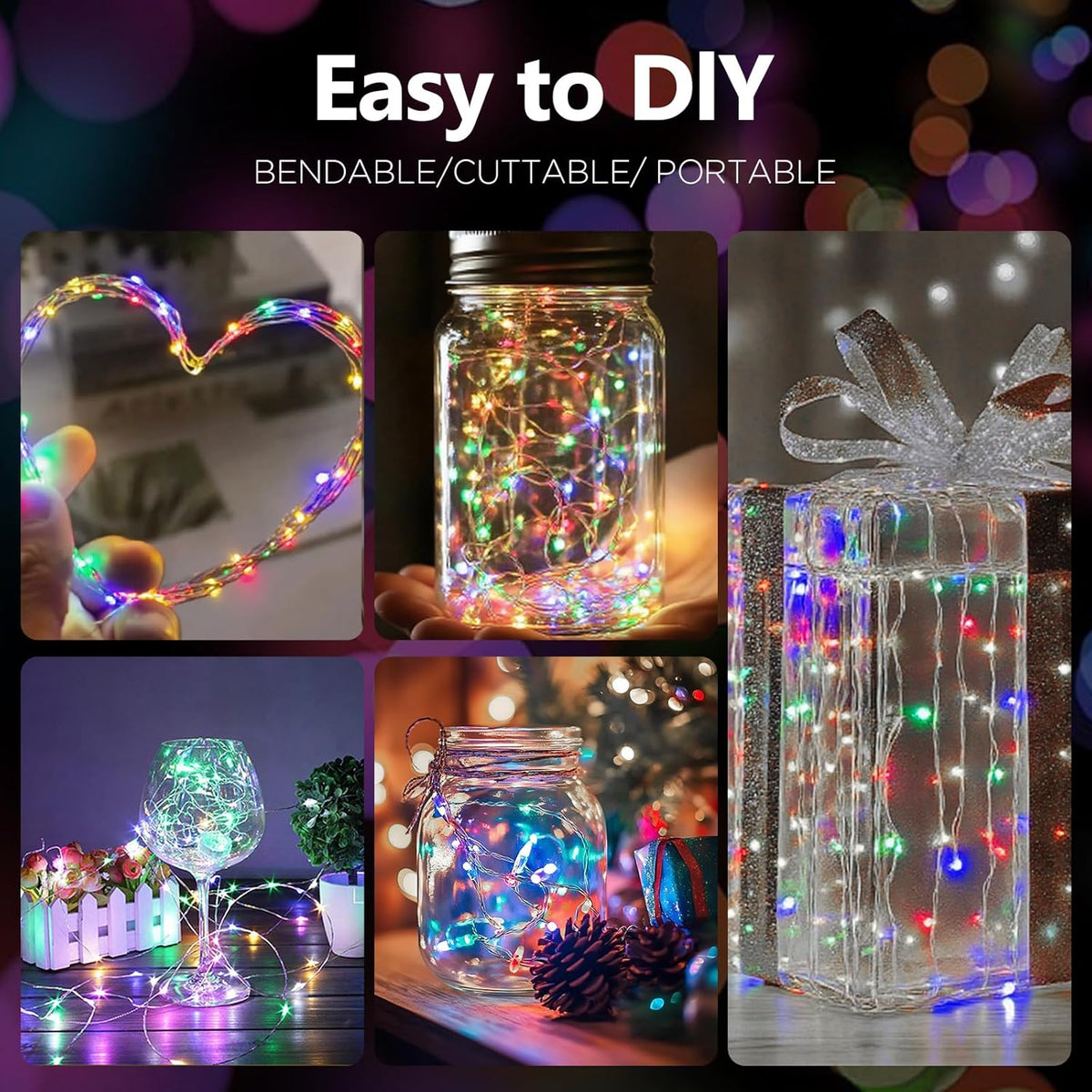 Fairy Lights Battery Operated String Lights 16.4ft 50LED Flashing and Constant Light Waterproof Silver Wire for Christmas DIY Party Bedroom Wedding (Multicolor, 4 Pack)