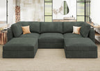 HONBAY Modular Sectional Sofa with Storage Corduroy U Shaped Sofa Modular Sectional Couches for Living Room,Green