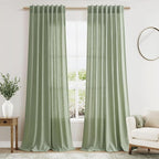 Sheer Light Sage Linen Curtains 102 Inches Long Rod Pocket Back Tab Drapes 2 by Nanspring