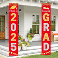 Graduation Decorations 2025 GRAD Banner Red Porch Door Sign Welcome Banner For Indoor Outdoor Wall Graduation Decorations Class of 2025