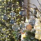 Sea Team Shatterproof Clear Plastic Christmas Ball Ornaments Decorative Xmas Balls Baubles Set with Stuffed Delicate Decorations (100mm/3.94 inch 16-Pack, Stone Blue)