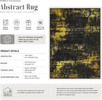 Area Rug Living Room: 6x6 Modern Washable Soft Carpet Black Gold | - Image 3