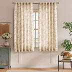 Taupe Vintage Floral Linen Curtains Farmhouse 50W X 63L 2 Panels | Elisa Series - Image 2