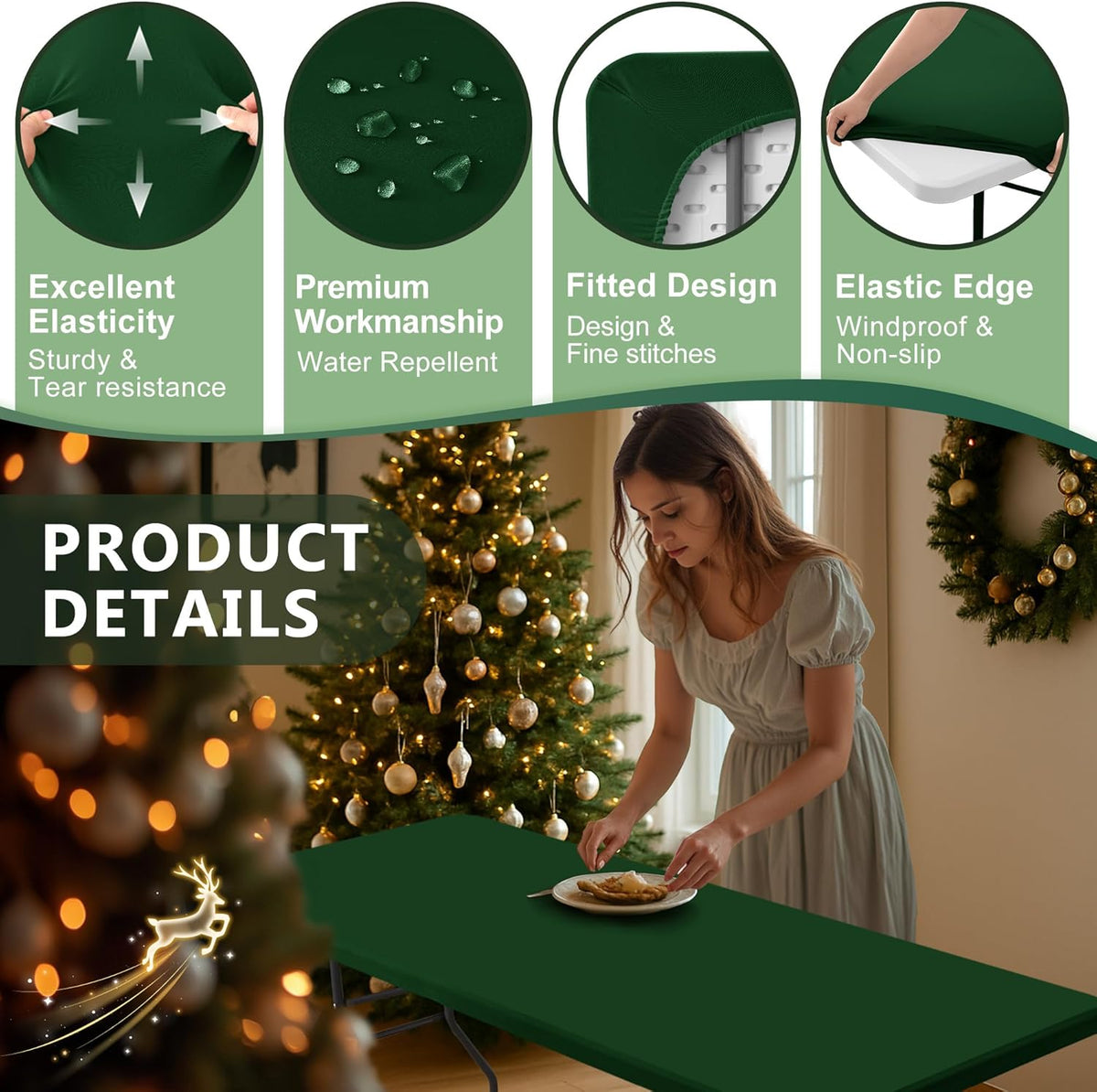 Fitted Tablecloth for 6 Foot Rectangle Tables-6 Pack Hunter Green Elastic Outdoor Picnic Table Cover-Spandex Stretch Folding Table Cloths 6 ft for Camping Dining Patio Kitchen Banquet Party