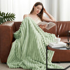 Amélie Home Faux Fur Throw Blanket for Couch, Cozy Fuzzy Fluffy Fur Luxurious Soft Striped Plush Gift Blankets for Family Sofa Chair Bed Living Room Bedroom, 55"x70", Sage Green