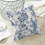 Navy Blue Spring Floral Pillow Covers 16 x 16 Inch Set of 2 for Vintage Chinoiserie Flowers Bird Decor Throw Pillows Plant Farmhouse Outdoor Decorative Cushion Cases for Couch Bed Decorations