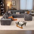 HOOOWOOO Cloud Sectional Couches for Living Room,Modular Sectional Sofa No Assembly,133X108 Inch Plush Corduroy Large U Shaped Floor Couch Set with Deep Seat Right Chaise(Gray)