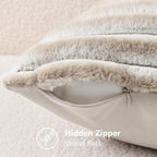 decorUhome Fall Faux Fur Throw Pillow Covers 12x20 Set of 2 Beige White | - Image 8