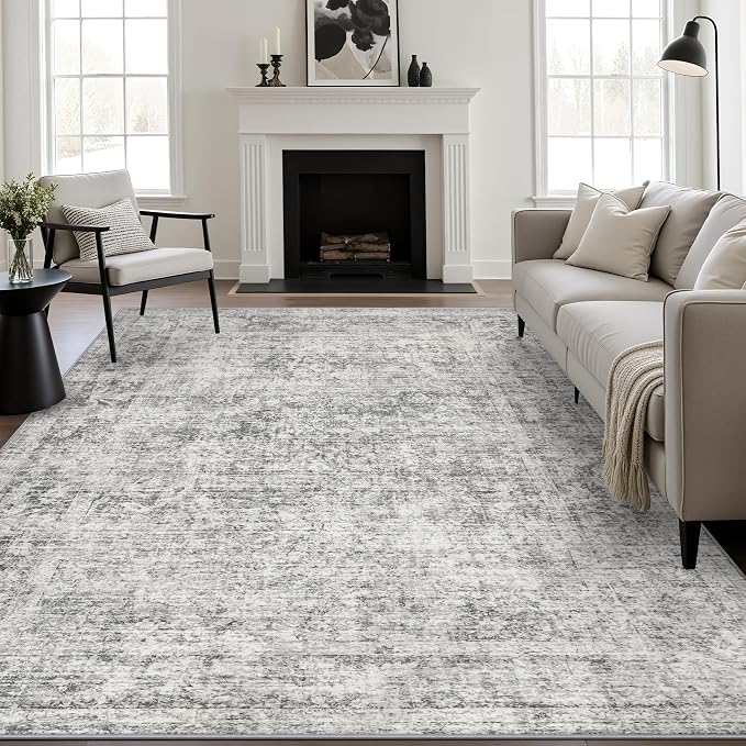 Area Rug Living Room: 4x6 Modern Washable Soft Carpet Black Grey | - Image 2