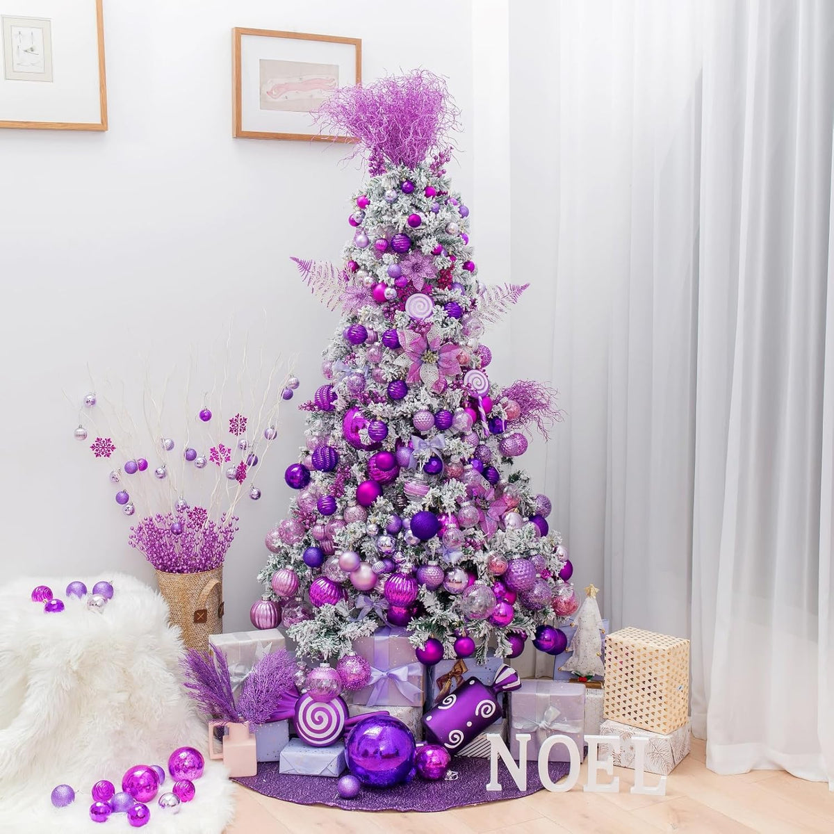 XmasExp 24ct Christmas Ball Ornaments Shatterproof Christmas Ornaments Set Decorations for Xmas Tree Balls Halloween Decorations 40mm/1.57” (1.57'', Purple)