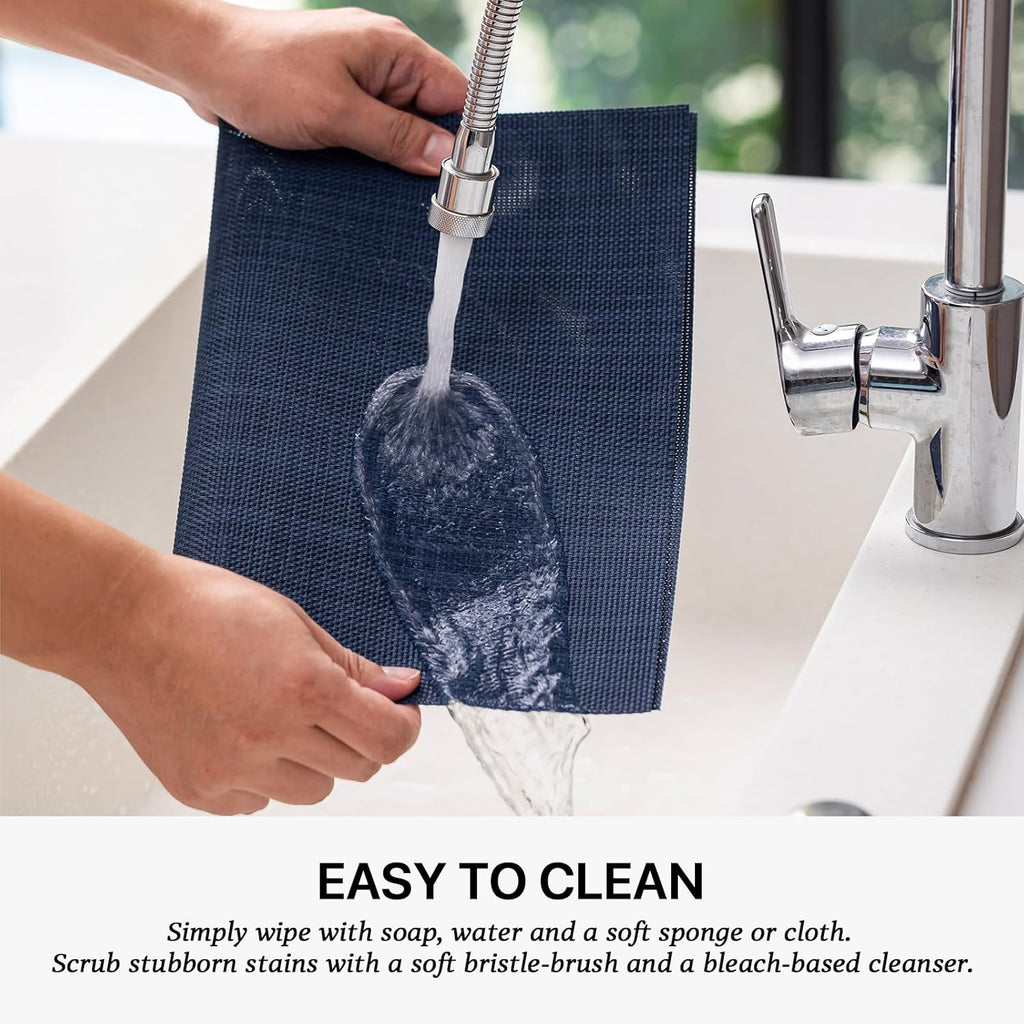 LEXMORE Placemats Set of 6 Vinyl/Plastic Woven Place Mats for Kitchen Table Indoor/Outdoor Washable Placemat Wipeable Dining Table Mats(Navy Blue)
